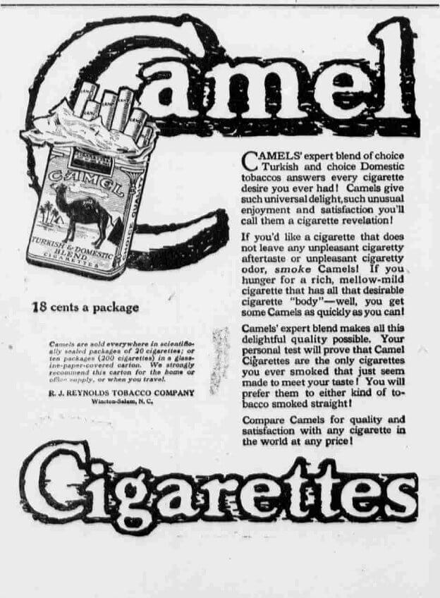 Курение табака в Европе. Реклама сигарет Camel в 1913 году. Фото.