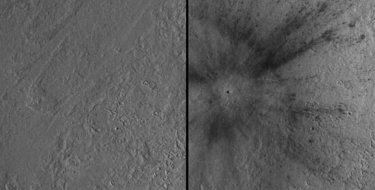 Почему северный и южный полюс Марса разные. Марсианская равнина Amazonis Planitia до и после падения метеорита. Фото.