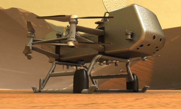 Космический аппарат Dragonfly для изучения Титана. Примерный внешний вид аппарата Dragonfly. Фото.