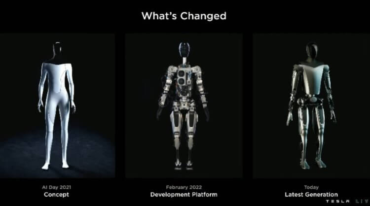 Характеристики роботов Tesla Optimus. Как менялся робот Optimus с момента первого упоминания. Фото.