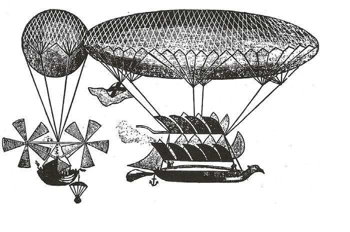 Пропеллер самолета — история изобретения. Дирижабль Джорджа Кейли с двумя винтами (начало 19 века). Фото.