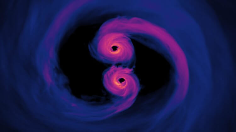 За горизонтом событий. В 2017 году физики доказали существование гравитационных волн, распространившихся в результате столкновения двух сверхмассивных черных дыр. Фото.