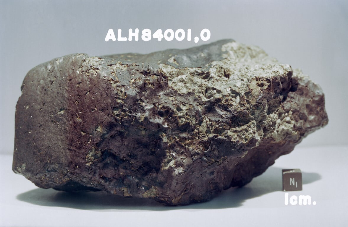 Новые подробности о жизни на Марсе. Марсианский метеорит ALH 84001, найденный в 1984 году на территории Антарктиды. Фото.