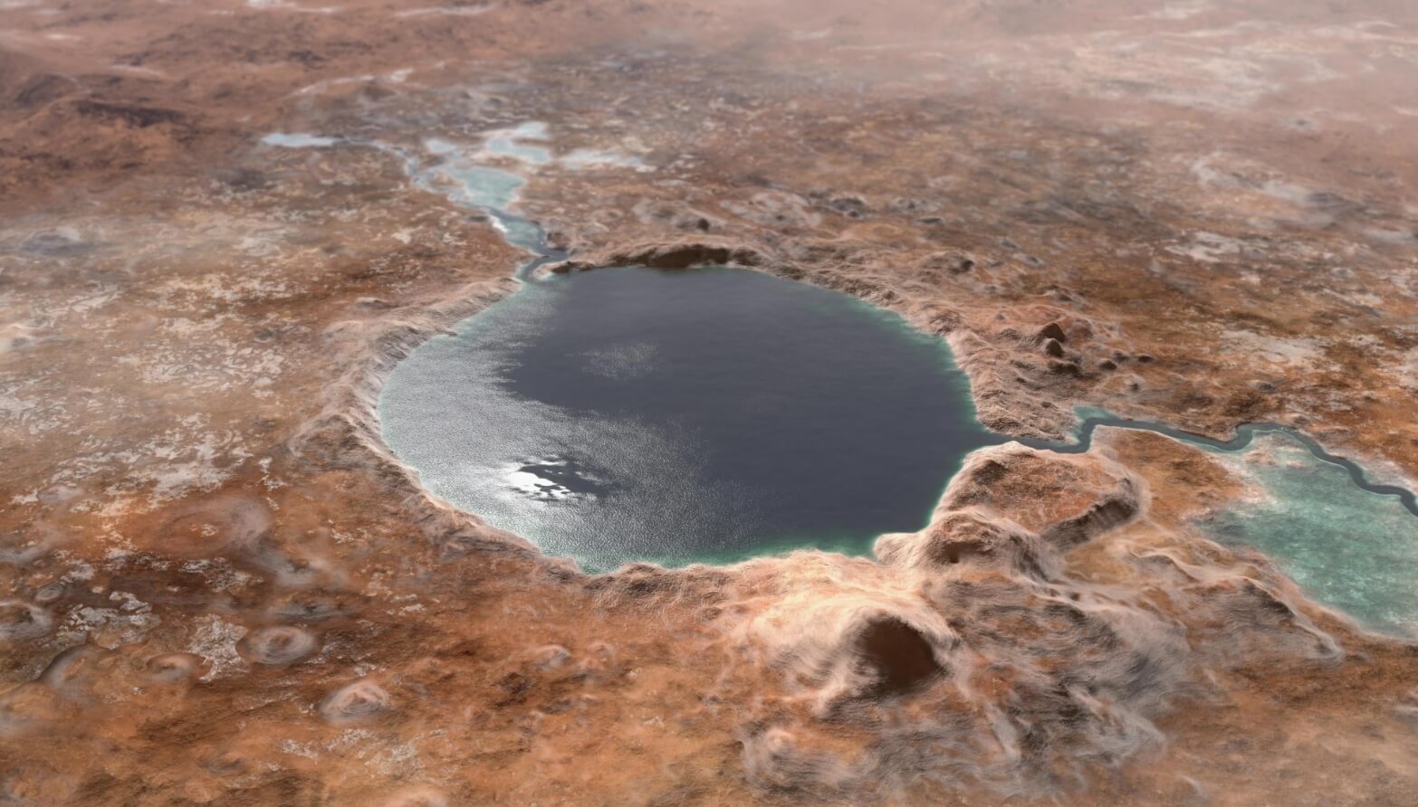 Новые подробности о жизни на Марсе. Миллиарды лет назад кратер Езеро мог выглядеть так. Фото.