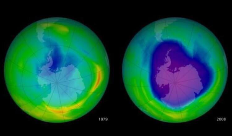 Озоновый слой в 2022 году. Озоновая дыра в 1979 и 2008 году. Фото.