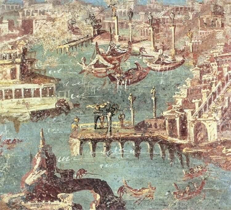 Изучение городов, погибших от Везувия. Город Стабии на древнем изображении. Фото.