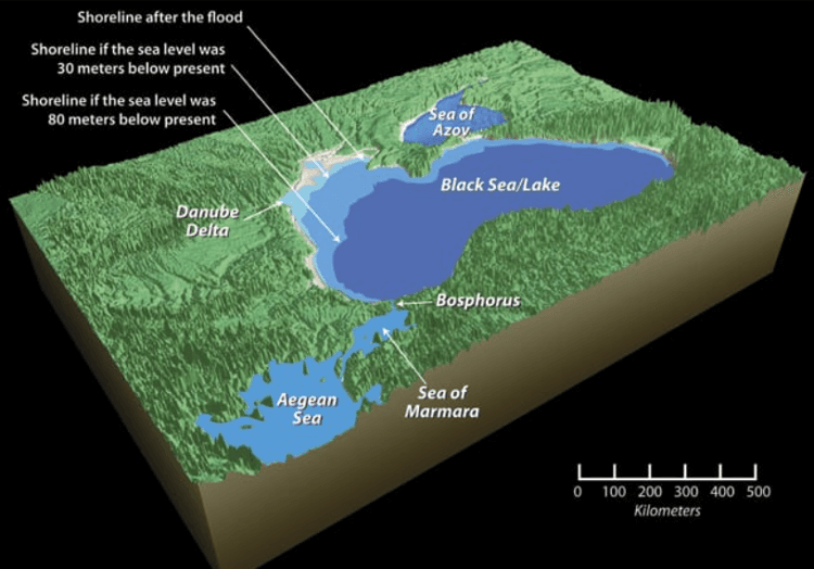 Великий потоп произошел в Европе? Согласно одной из версий, уровень воды в Черном море 9400 лет назад был на 70-80 метров ниже, чем сейчас. Фото.