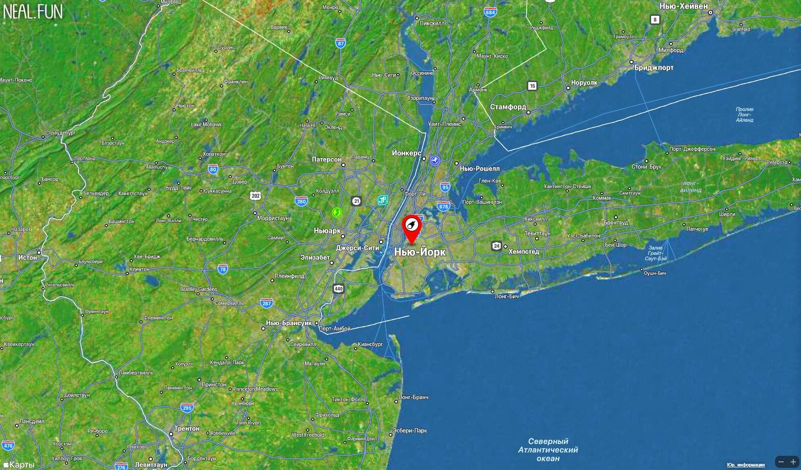 Земля после падения астероида. Нью-Йорк на карте Asteroid Launcher. Фото.