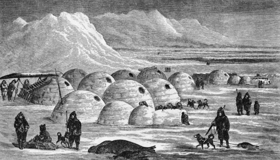 Как устроено иглу — дом эскимосов. Иногда из иглу собираются целые поселения. Фото.