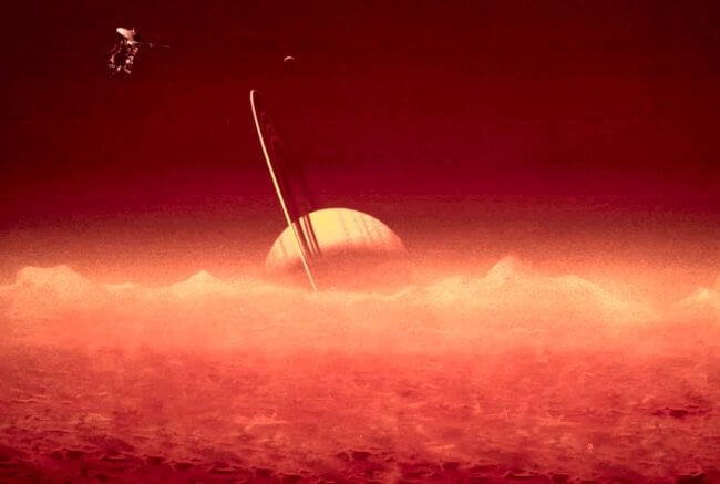 Особенный спутник. В основном атмосфера Титана состоит из молекулярного азота (98,4%) и метана (1,6%),. Фото.