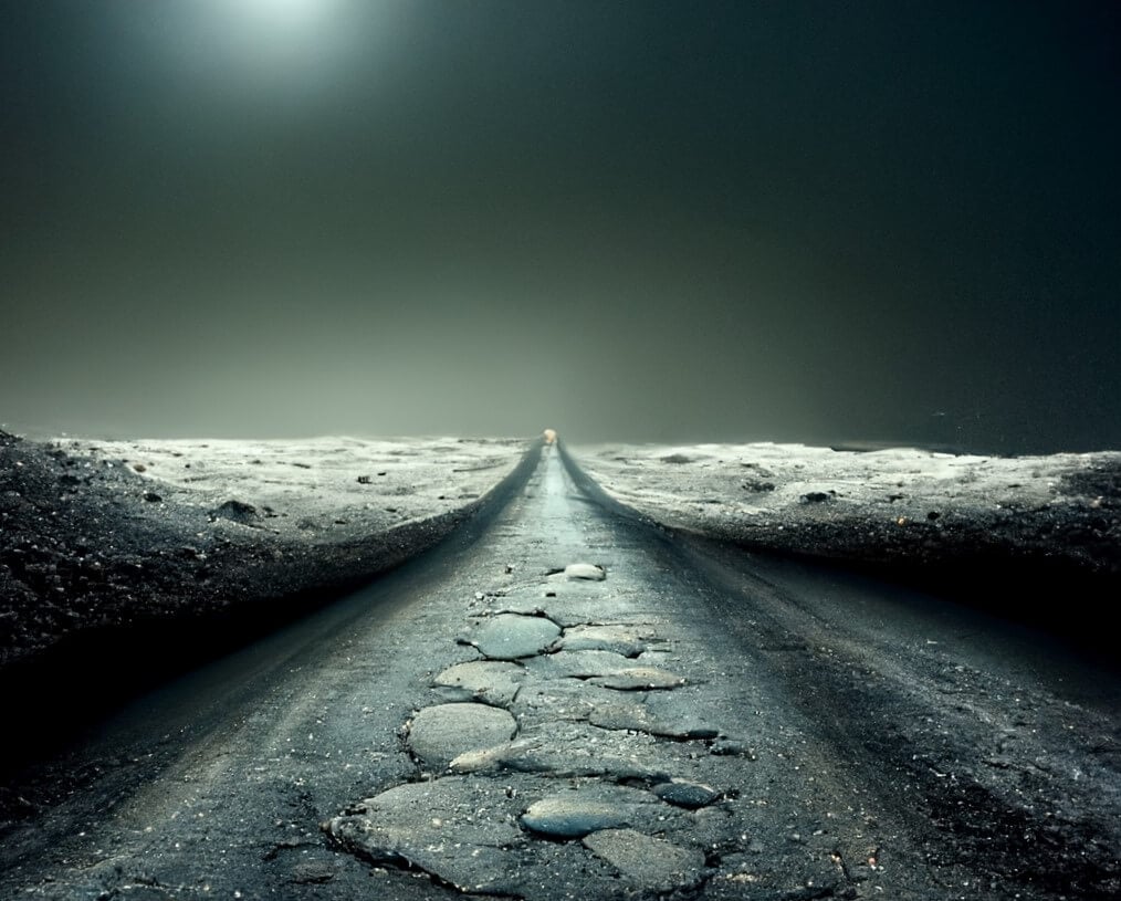 На поверхности Луны появятся дороги. Так будут выглядеть дороги на Луне по версии нейросети Midjourney. Фото.