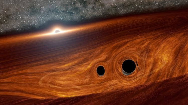Как узнать что находится внутри черных дыр? И причем тут гравитационные волны? Во Вселенной происходи множество космических катастроф, например, столкновение сверхмассивных черных дыр. Фото.