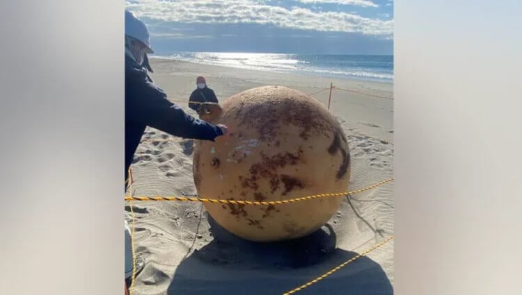 В Японии нашли шар из железа. 1,5-метровый шар точно не представляет опасность для людей. Фото.
