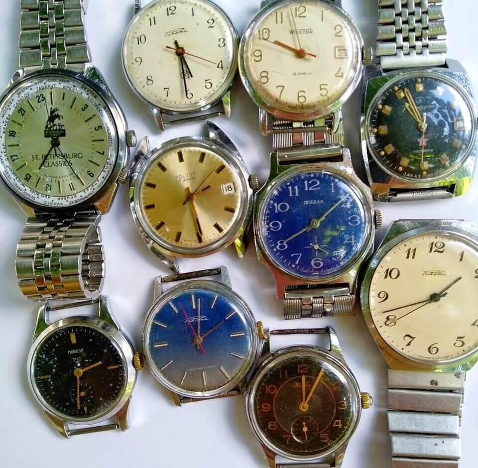 Часы СССР на экспорт. Разнообразие советских часов. Фото.