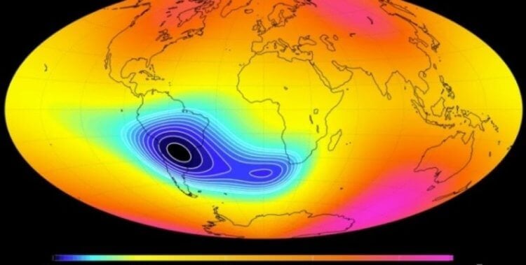 Почему возникла Южно-Атлантическая аномалия. Вмятина в магнитном поле периодически появляется в течение миллионов лет. Фото.