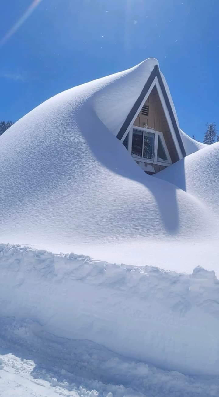 Снег в Калифорнии в 2023 году. Так некоторые дома выглядят снаружи. Фото.