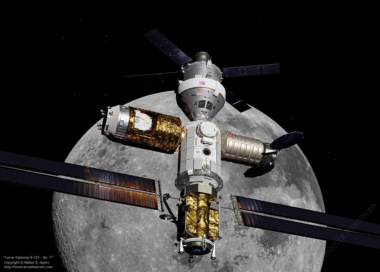 Как ученые изучают Луну. Примерный внешний вид окололунной станции «Gateway». Фото.