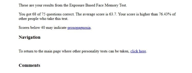 Тест на способность различать лица людей. В тесте я набрал 63.7 баллов, а вы? Фото.