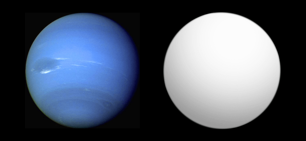 Ледяная планета Gliese-436b. Gliese 436 b (справа) в сравнении с Нептуном. Фото.