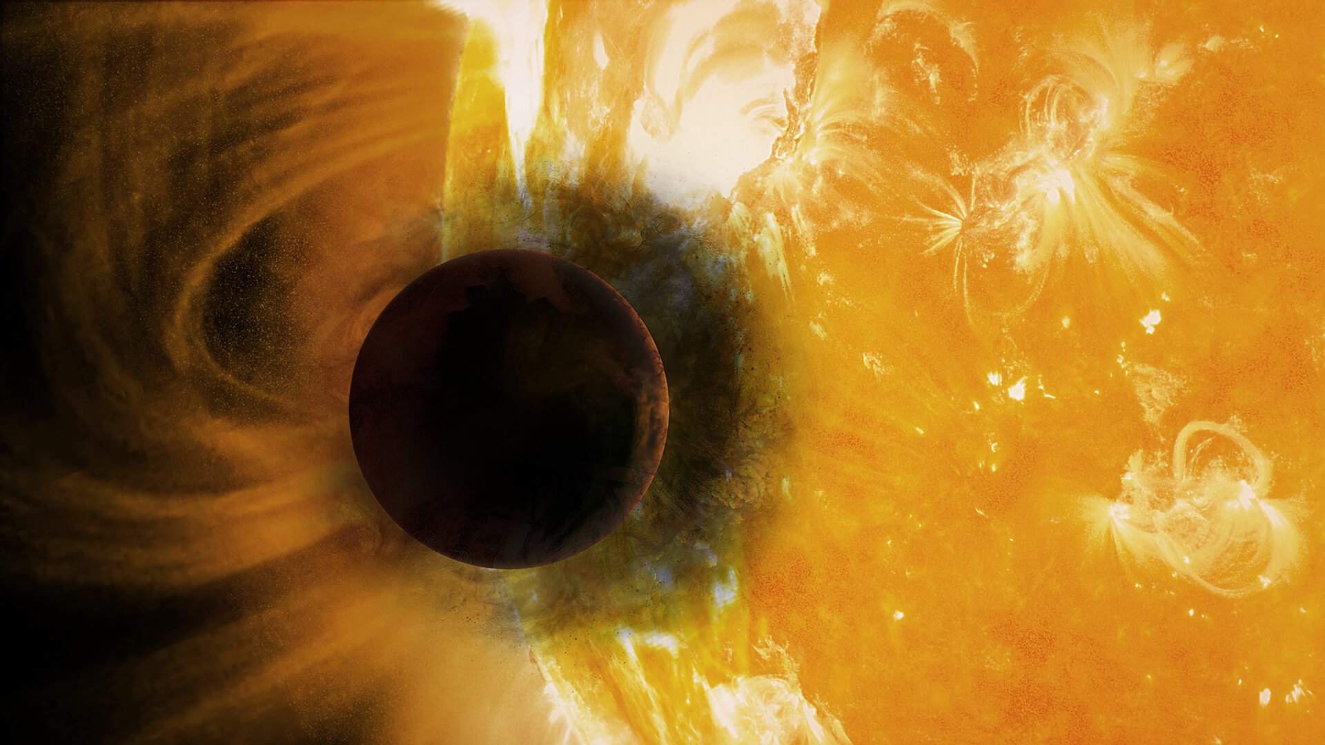 Черная планета WASP-12b. Наблюдение звезды является сложным, поскольку она поглощает практически весь свет. Фото.