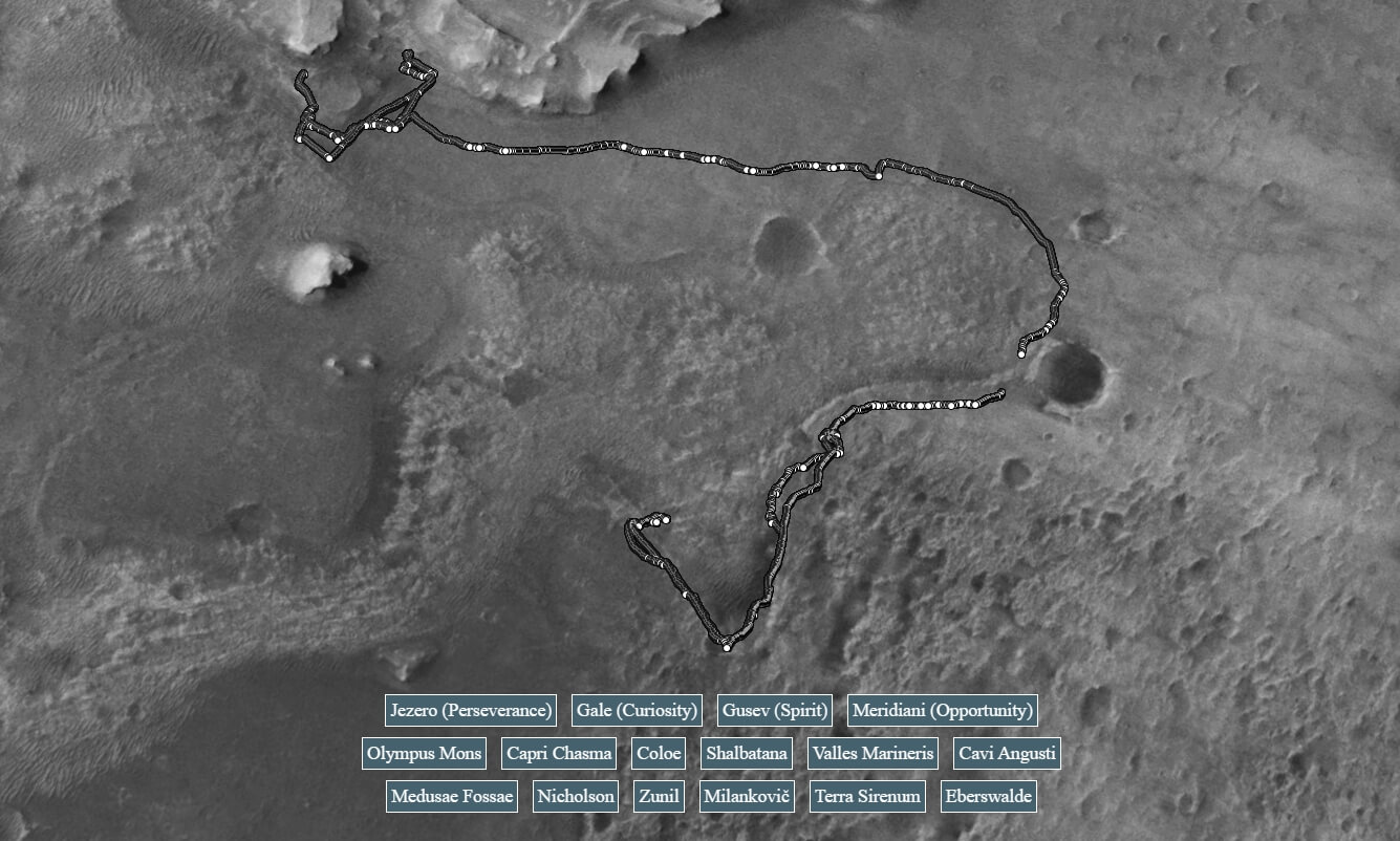 Где находятся марсоходы на Марсе. Пройденный путь марсохода Perseverance по кратеру Езеро. Фото.