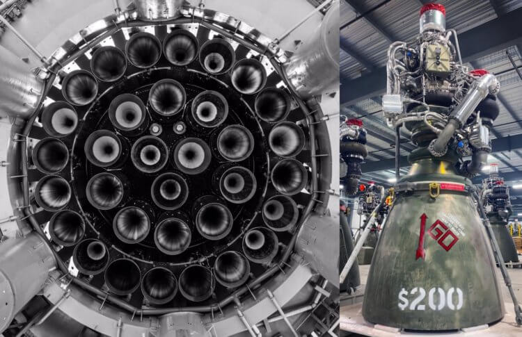Мощность ракеты Starship Super Heavy. Двигатели SpaceX Raptor. Фото.