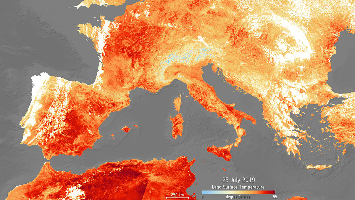 Экстремальная жара 2023. Самые жаркие летние дни на северо-западе Европы часто связаны с движением горячего воздуха над Испанией или Сахарой (снимок 2019 года). Фото.