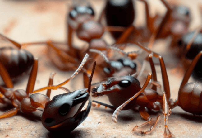 Колонии муравьев могут притворяться мертвыми, чтобы обмануть хищников. Фото.