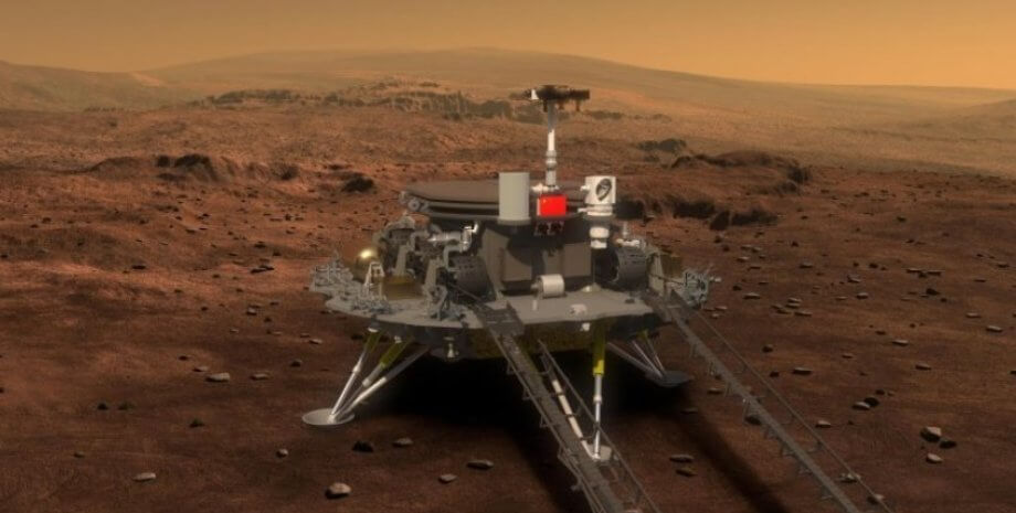 Китайский марсоход Чжуронг нашел следы воды на Марсе. Марсоход Zhurong прибыл на Марс в 2021 году. Фото.