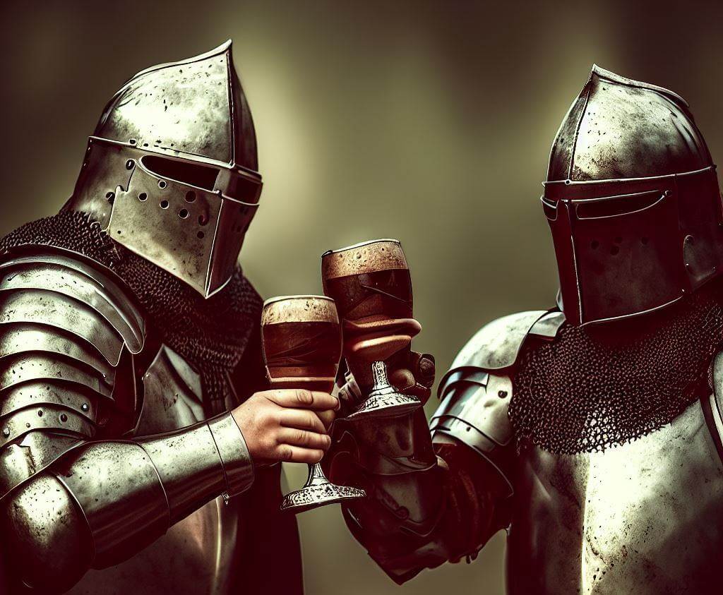 Чоканье символизирует дружбу. Считается, что чаще всего рыцари пили вино, иногда заправляя его анисом, медом или корицей. Фото.