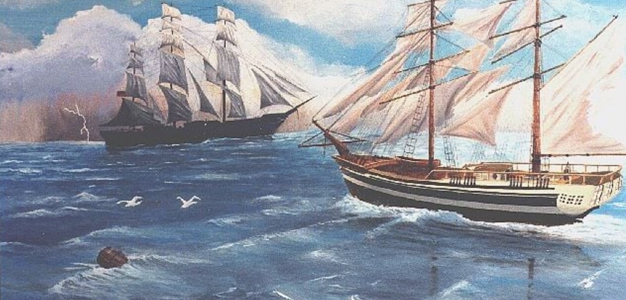 Исчезновение экипажа «Марии Целеста». Название корабля «Деи Грация» можно перевести как «Благодатью Божией». Фото.