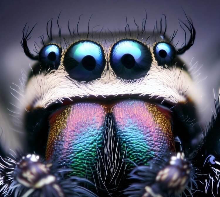 Пауки теряют зрение из-за голода. Пауки-скакуны являются дружелюбными созданиями и питаются нектарами и пыльцой растений. Фото.