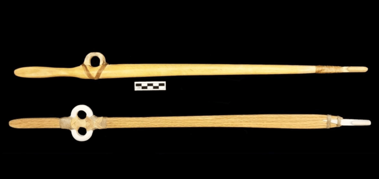Зачем древние люди делали полукольца из рогов животных. Исследователи для эксперимента сделали копьеметалку с кольцами из костей и рогов. Фото.