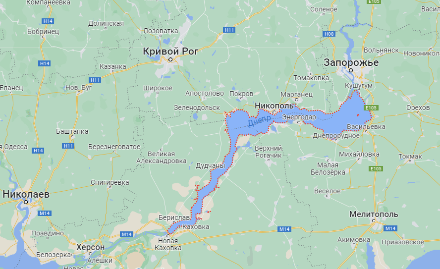 Размер и объем Каховского водохранилища. Каховское водохранилище на карте. Фото.