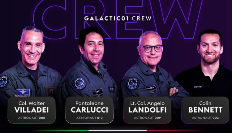 Первый коммерческий запуск Virgin Galactic 29 июня. Уолтер Вилладей, Панталеоне Карлуччи, Анджело Ландольфи и Колин Беннетт. Фото.