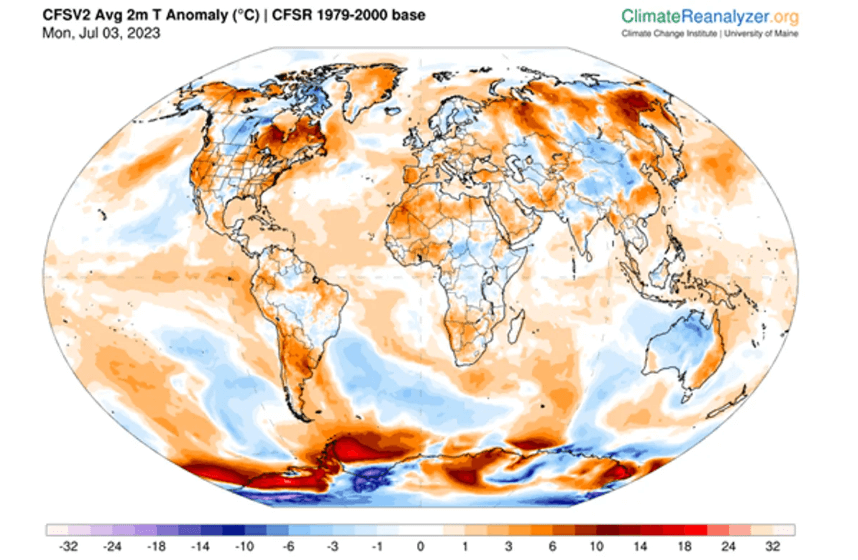 Где температура на Земле была аномально высокой. Карта температурных аномалий за 3 июля 2023 года. Фото.