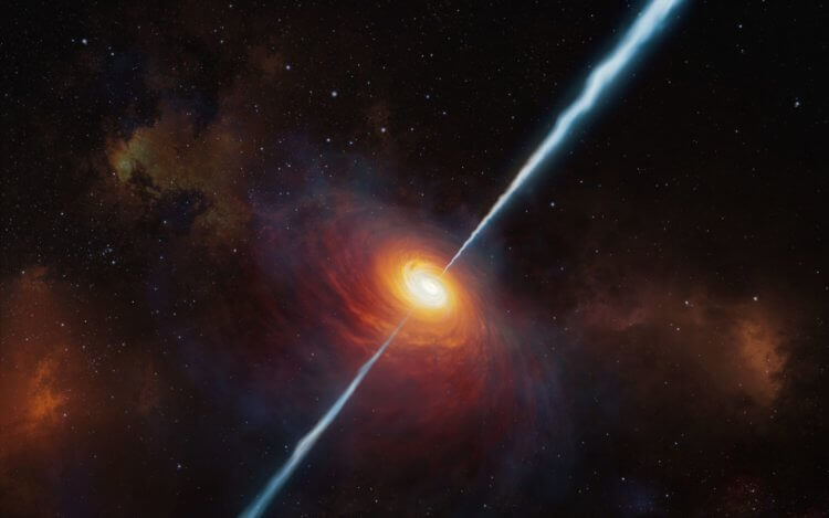 Самые древние галактики во Вселенной. Квазары возникают, когда в сверхмассивную черную дыру попадает слишком много газа. Фото.