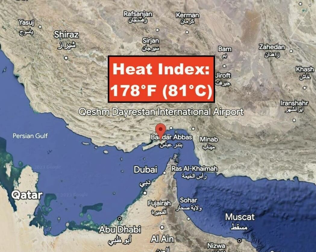 Рекордная жара в Иране. +81 градус Цельсия — это не фактическая температура воздуха, а индекс жары. Фото.