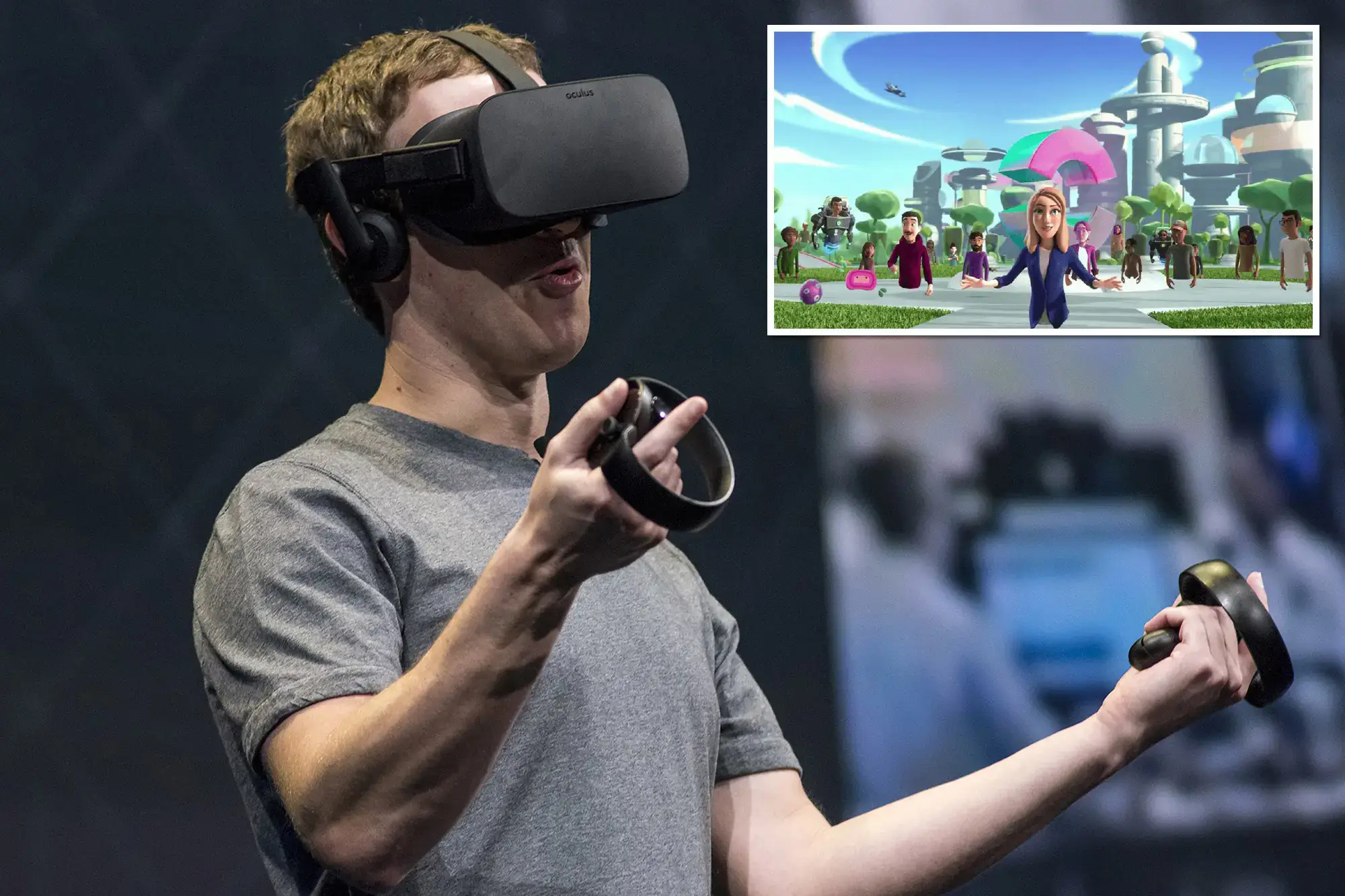 Побочные эффекты использования VR-технологий. Марк Цукерберг в очках виртуальной реальности. Фото.