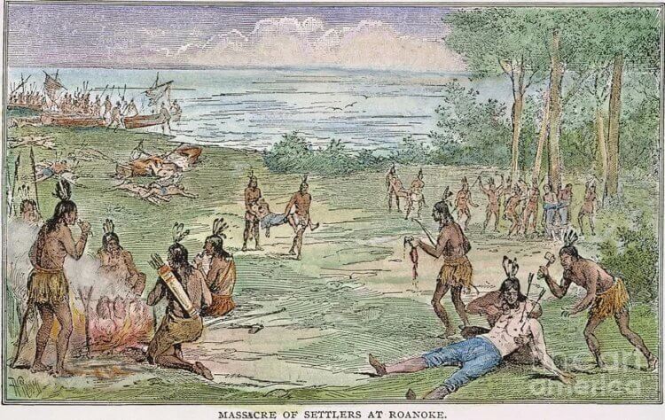 Почему исчезла колония Роанок. Возможно, на людей напали индейцы, но это маловероятно. Фото.