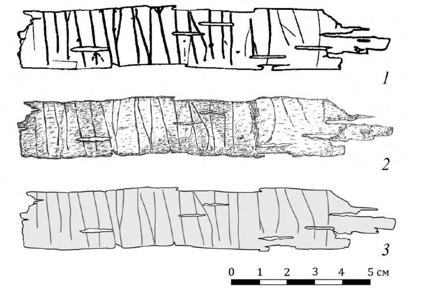 Различные варианты прорисовок смоленской берестяной грамоты. Фото.