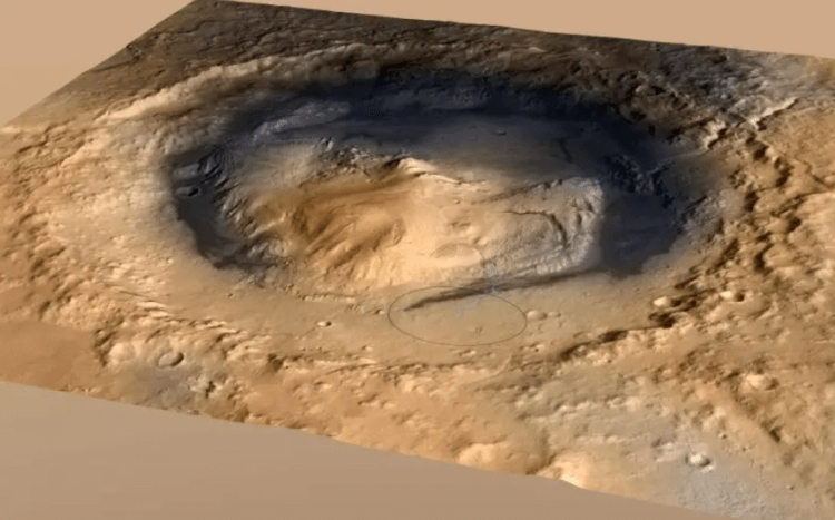 Геологическая капсула времени на Марсе. Вид горы Шарп, подножие которой исследуем марсоход Кьюриосити. Фото.
