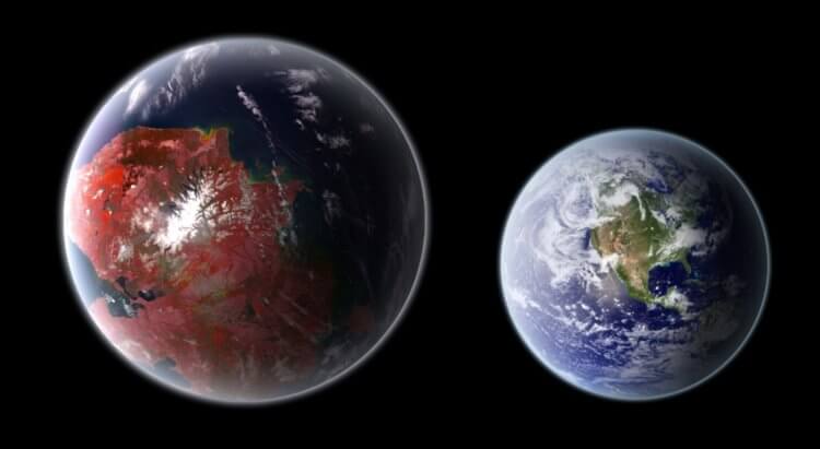 Kepler-442b. Сравнение размеров экзопланеты Kepler-442b и Земли. Фото.