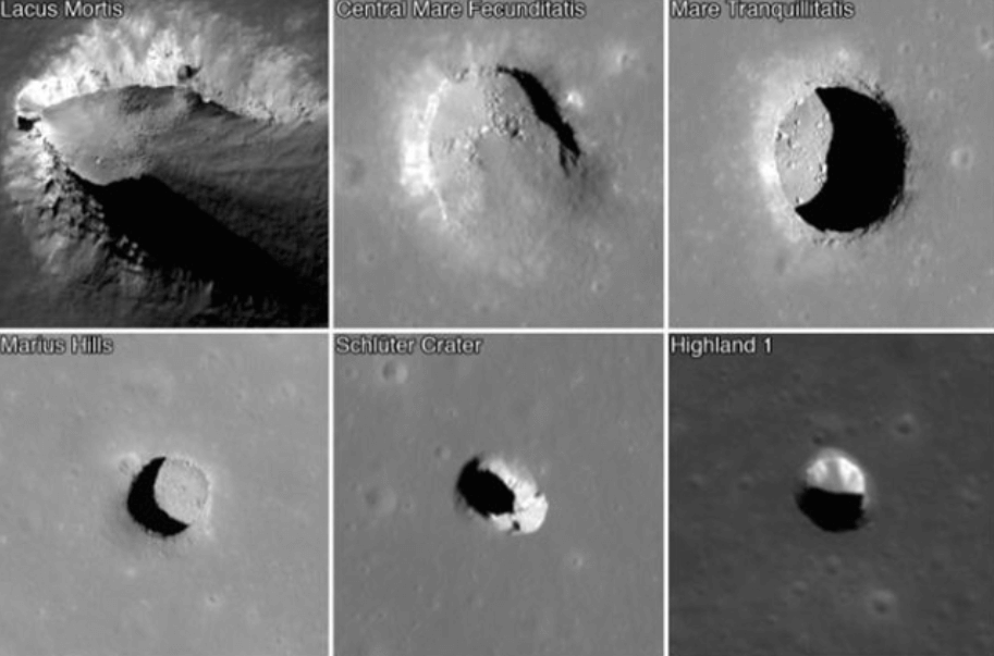 На Луне есть огромные пещеры. Лавовые трубки, снятые орбитальным лунным аппаратом. Фото.