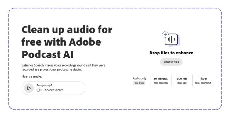 Нейросеть для улучшения звука от Adobe. Главная страница Adobe Enhance Speech. Фото.