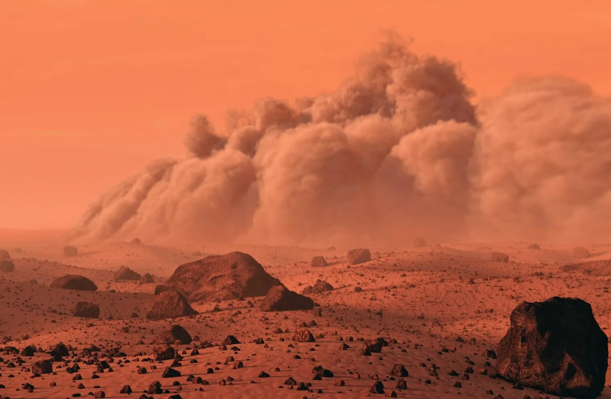 Температура на Марсе и пылевые бури. Пылевые бури на Марсе — обычное дело. Фото.