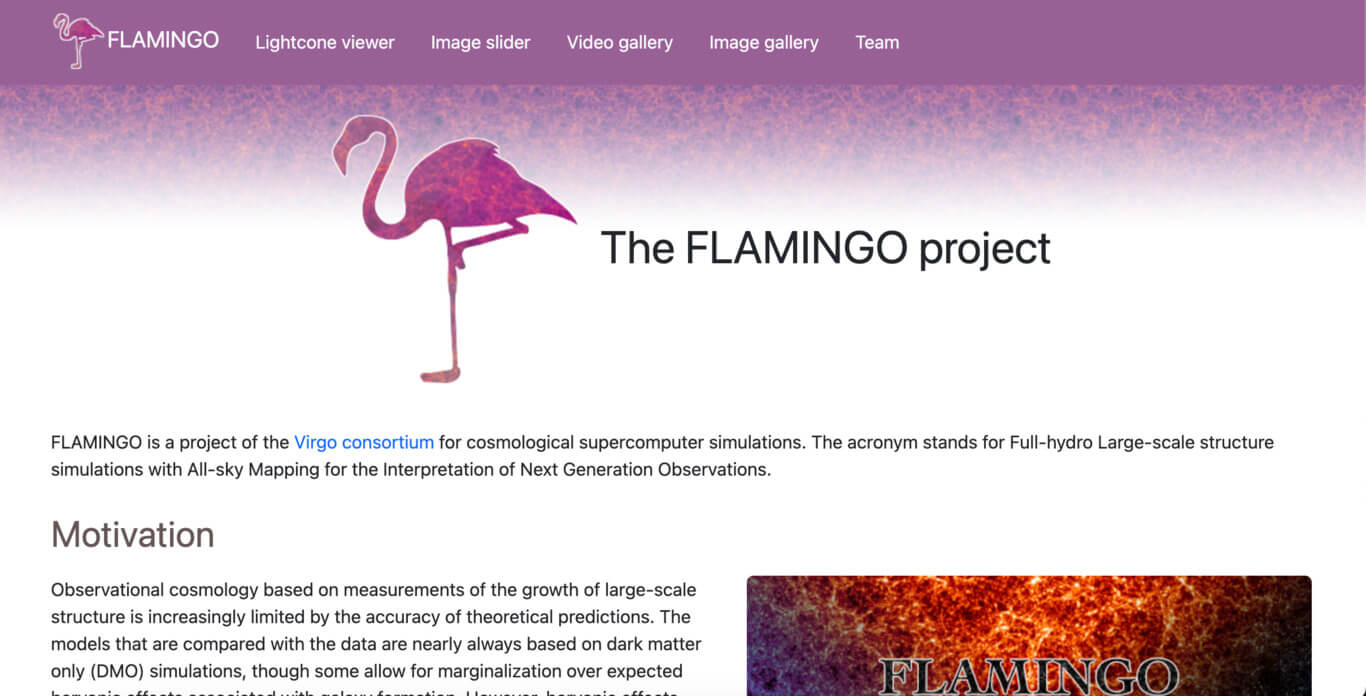 Проект FLAMINGO. Симуляция в рамках проекта FLAMINGO охватывает колоссальный объем, эквивалентный кубу со стороной 9,1 млрд. световых лет. Фото.