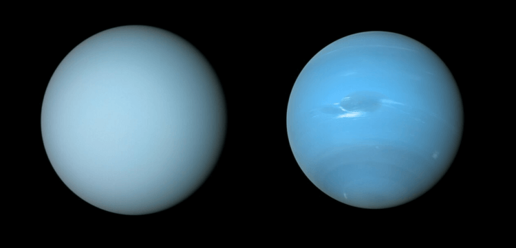 Как ученые обнаружили экзопланету с метаном. Ранее ученые обнаружили метан в атмосфере Урана (слева) и Нептуна. Фото.