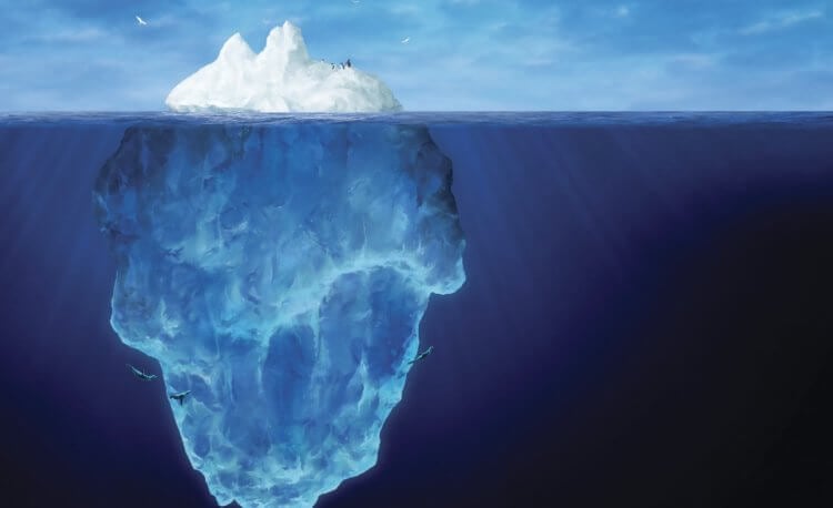 Чем опасны айсберги. Большая часть айсбергов скрыта под водой, что очень опасно для кораблей. Фото.