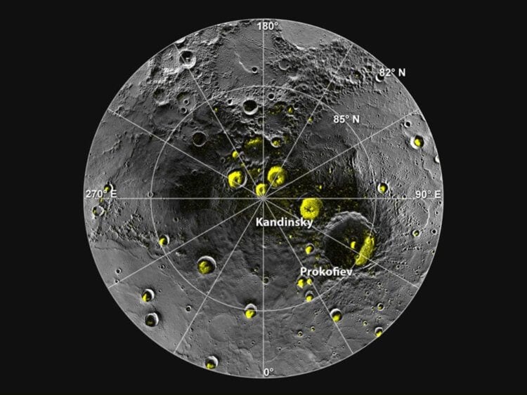 Ледняки на Меркурии. В кратерах Меркурия обнаружены следы летучих соединений. Фото.